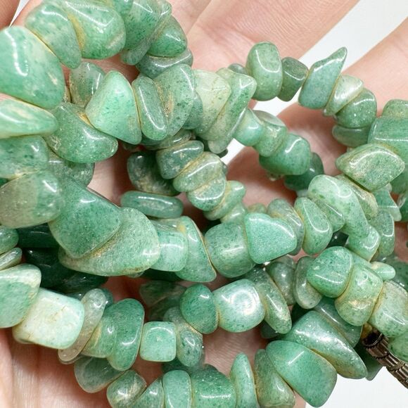 Vintage Aventurine Stone Chip Long Beaded Necklace Barrel Clasp 28” - Picture 6 of 9